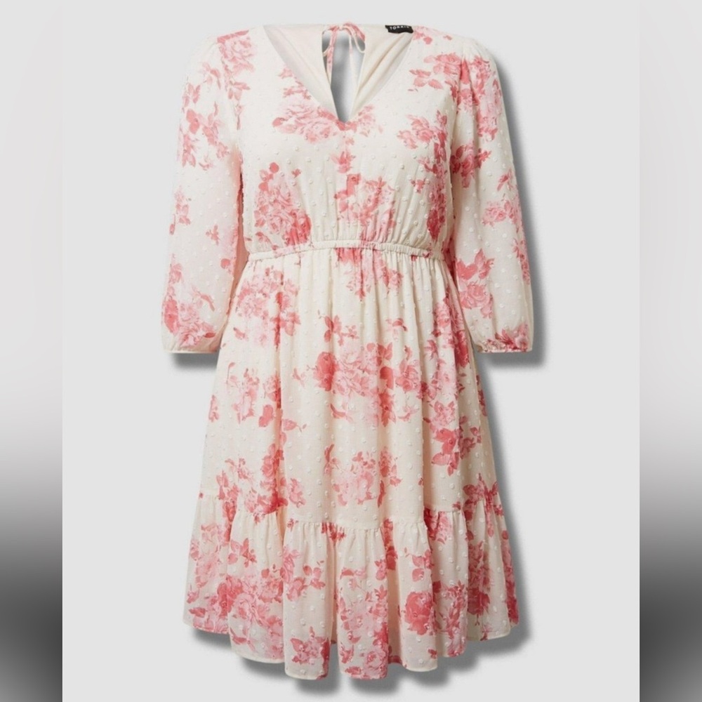 Torrid Monochrome Roses Floral Dew Mini Clip Dot Babydoll Dress Plus 4